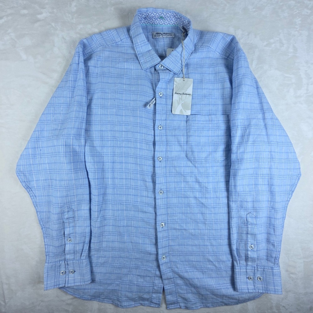 Tommy Bahama Button Up Shirt Mens XL Barbados Breeze Playa Plaid Linen Beach NWT